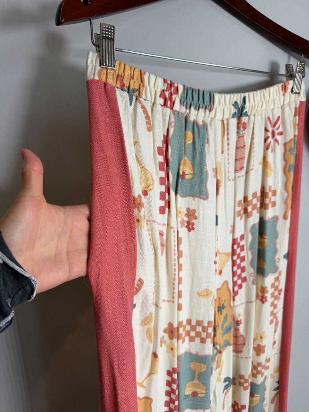 Sienna Sky Boho Wide Leg Pants Tropical Print Palazzo Elastic Waist Beach LARGE - Picture 4 of 9